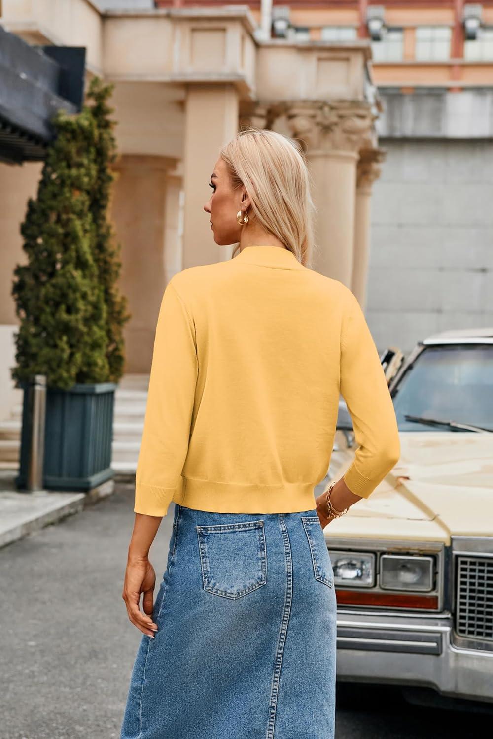 imageGRACE KARIN Women Cardigan Sweaters Lightweight Knit Cropped Cardigans Trendy 34 Sleeve Shrug Bolero S3XLYellow