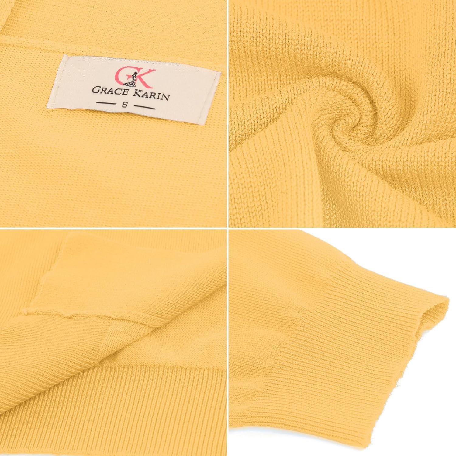 imageGRACE KARIN Women Cardigan Sweaters Lightweight Knit Cropped Cardigans Trendy 34 Sleeve Shrug Bolero S3XLYellow