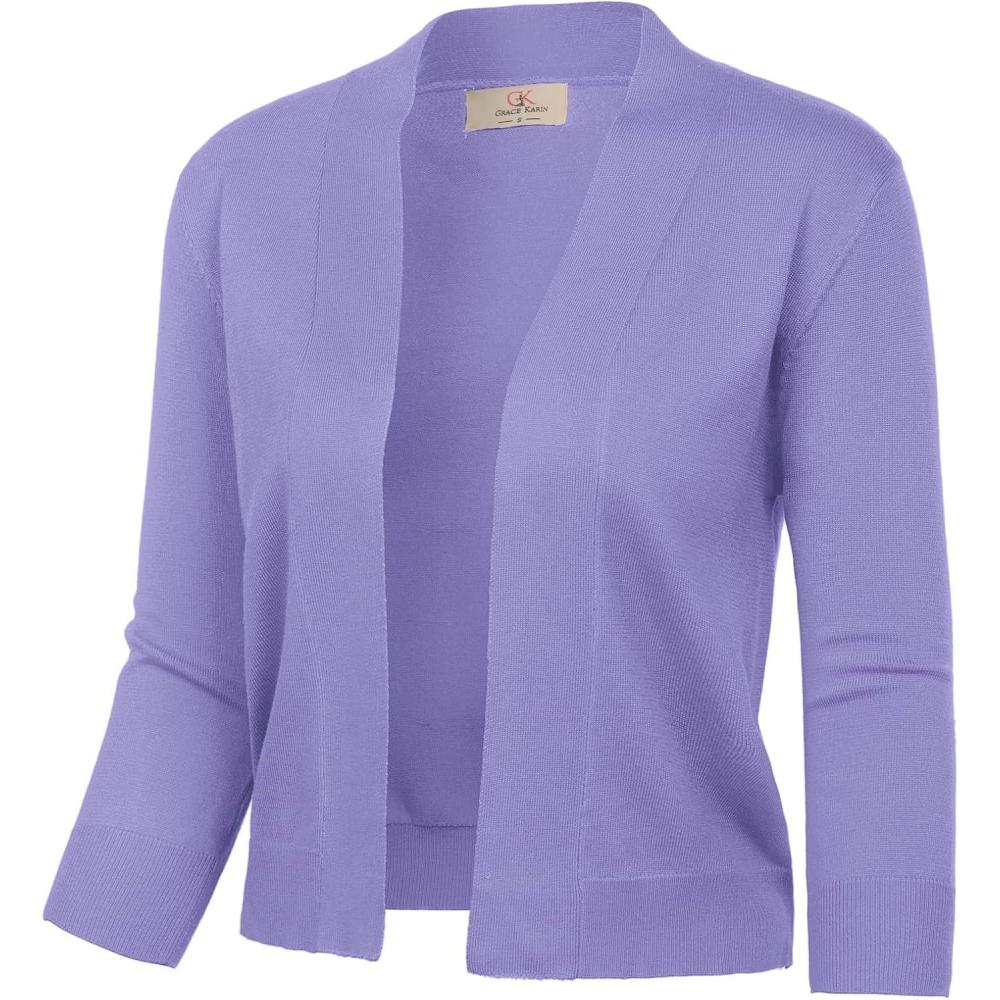 imageGRACE KARIN Women Cardigan Sweaters Lightweight Knit Cropped Cardigans Trendy 34 Sleeve Shrug Bolero S3XLMidpurple