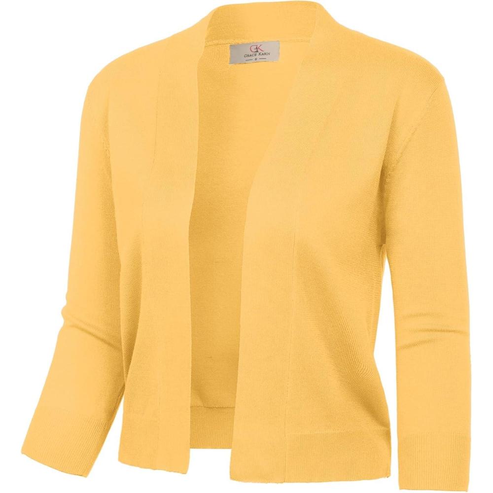 imageGRACE KARIN Women Cardigan Sweaters Lightweight Knit Cropped Cardigans Trendy 34 Sleeve Shrug Bolero S3XLYellow
