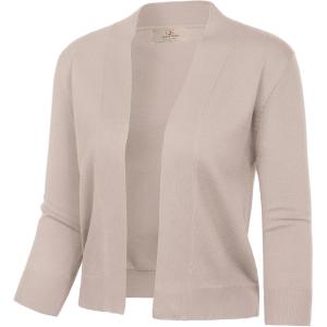 GRACE KARIN Women Cardigan Sweaters Lightweight Knit Cropped Cardigans Trendy 3/4 Sleeve Shrug Bolero S-3XL(Light Tan)