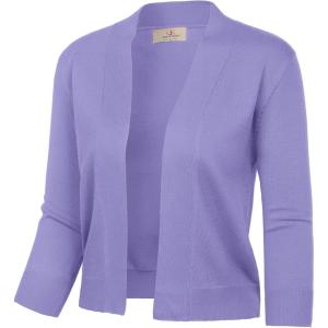 GRACE KARIN Women Cardigan Sweaters Lightweight Knit Cropped Cardigans Trendy 3/4 Sleeve Shrug Bolero S-3XL(Mid-purple)