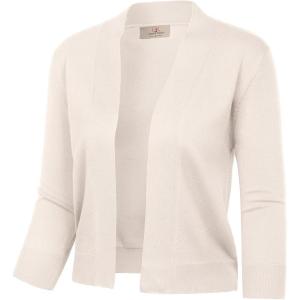 GRACE KARIN Women Cardigan Sweaters Lightweight Knit Cropped Cardigans Trendy 3/4 Sleeve Shrug Bolero S-3XL(Oatmeal White)