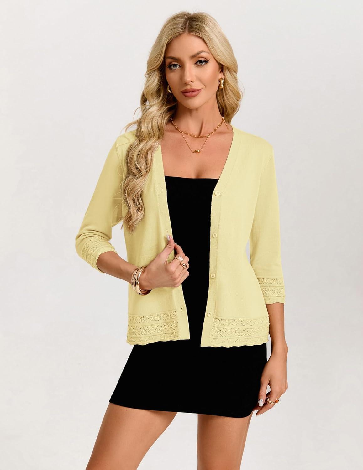 imageGRACE KARIN Cardigan Sweaters for Women Casual 34 Sleeve Lightweight Cardigans 2026 Summer Spring Button Down Sweater TopsButter Yellow