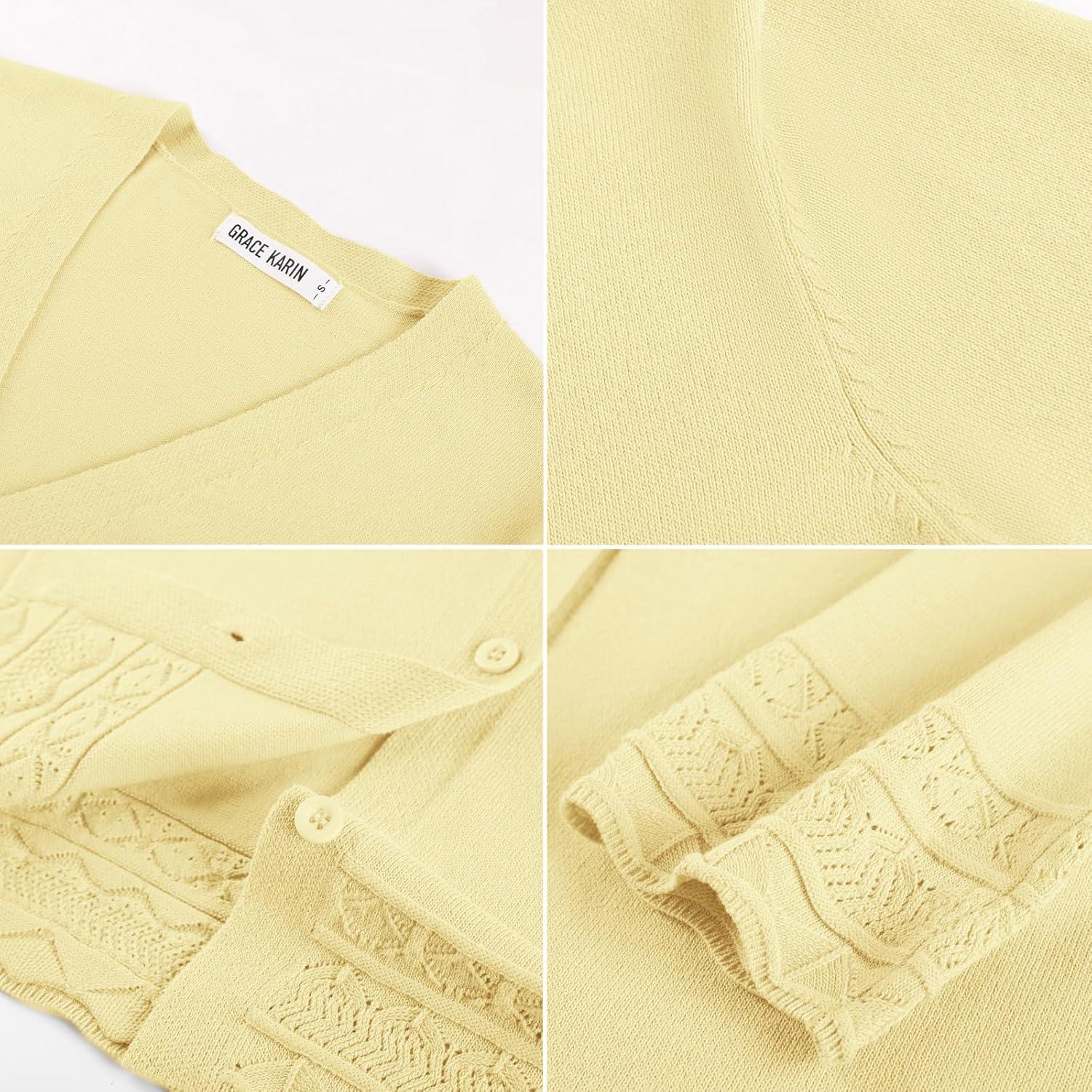 imageGRACE KARIN Cardigan Sweaters for Women Casual 34 Sleeve Lightweight Cardigans 2026 Summer Spring Button Down Sweater TopsButter Yellow