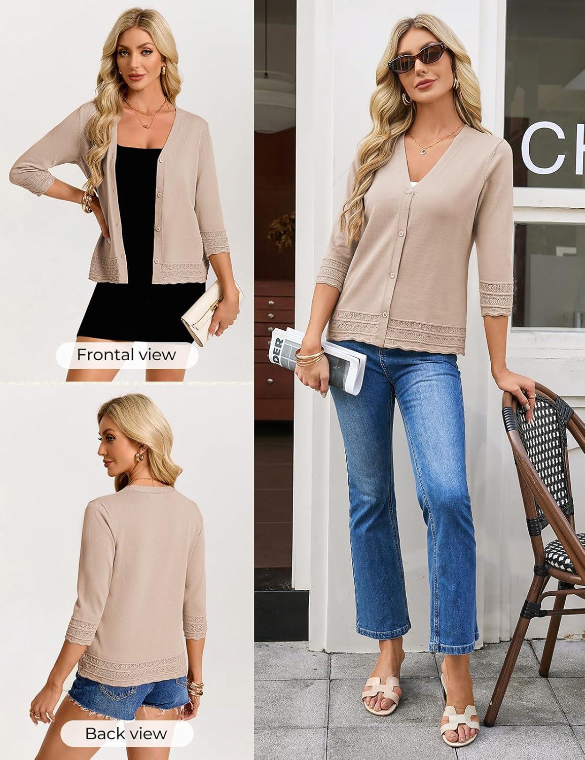 imageGRACE KARIN Cardigan Sweaters for Women Casual 34 Sleeve Lightweight Cardigans 2026 Summer Spring Button Down Sweater TopsKhaki