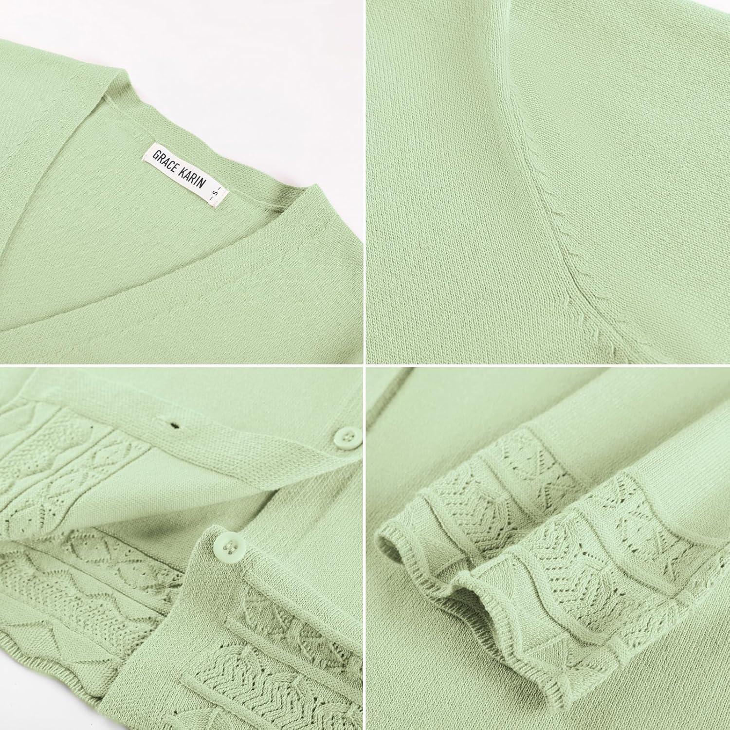 imageGRACE KARIN Cardigan Sweaters for Women Casual 34 Sleeve Lightweight Cardigans 2026 Summer Spring Button Down Sweater TopsLight Green