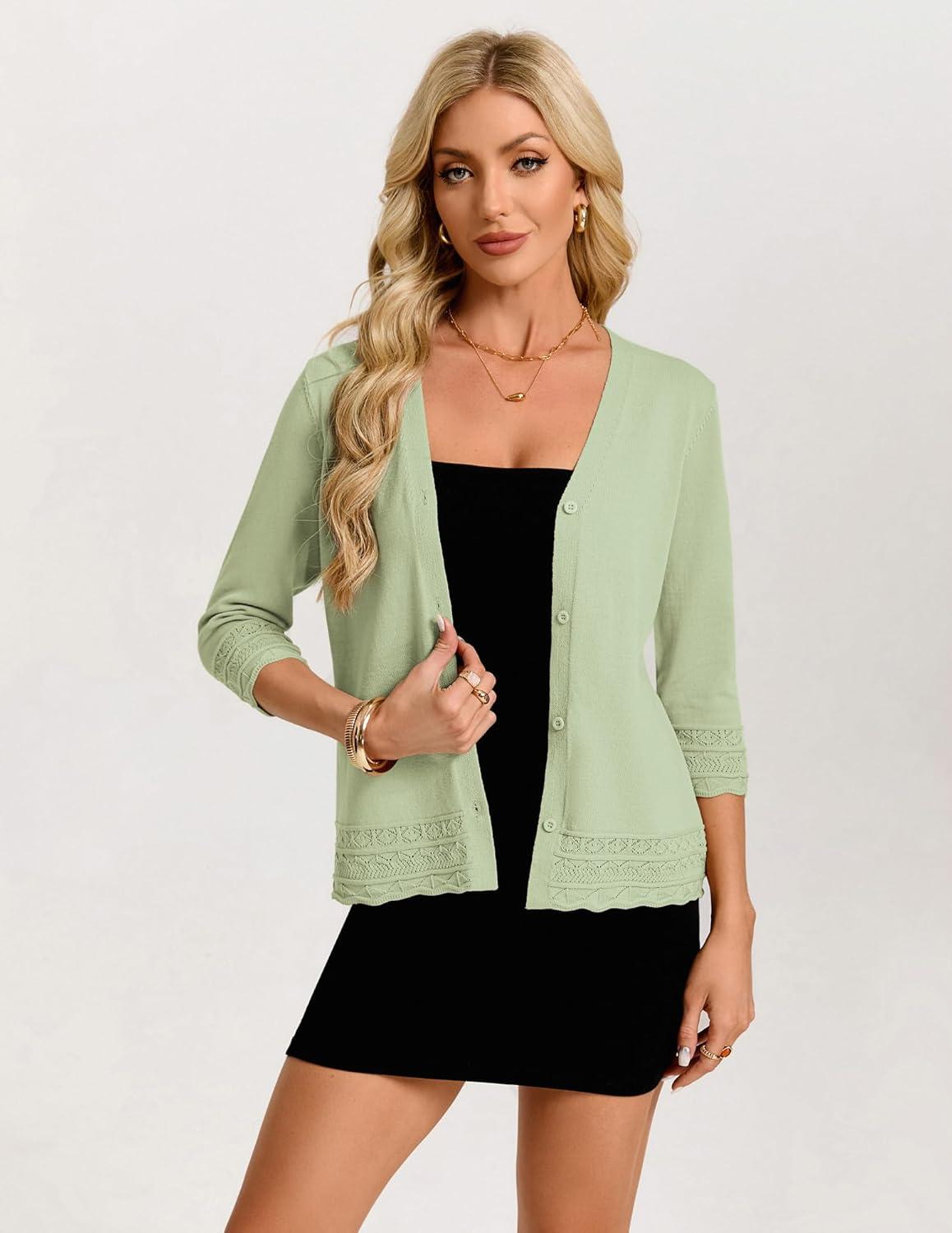 imageGRACE KARIN Cardigan Sweaters for Women Casual 34 Sleeve Lightweight Cardigans 2026 Summer Spring Button Down Sweater TopsLight Green