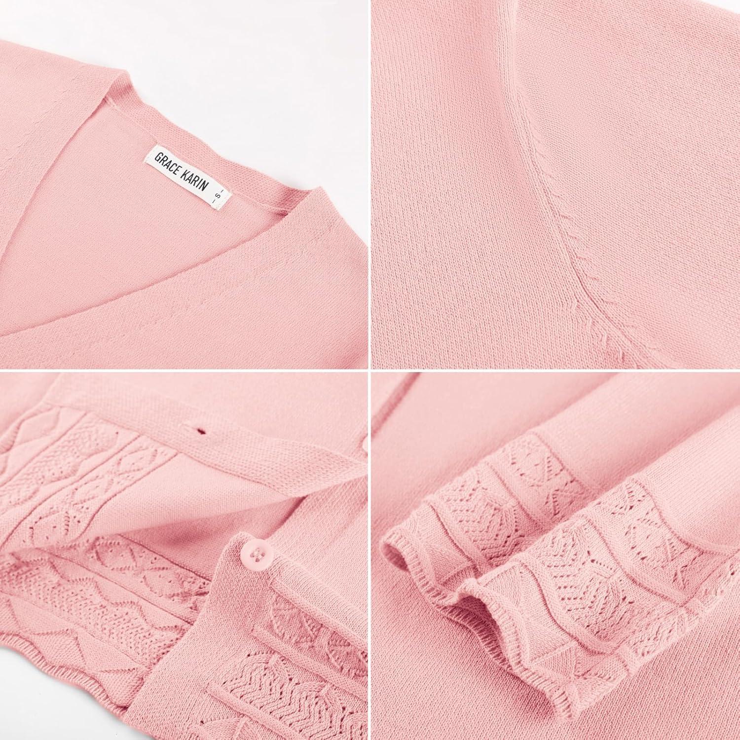 imageGRACE KARIN Cardigan Sweaters for Women Casual 34 Sleeve Lightweight Cardigans 2026 Summer Spring Button Down Sweater TopsLight Pink