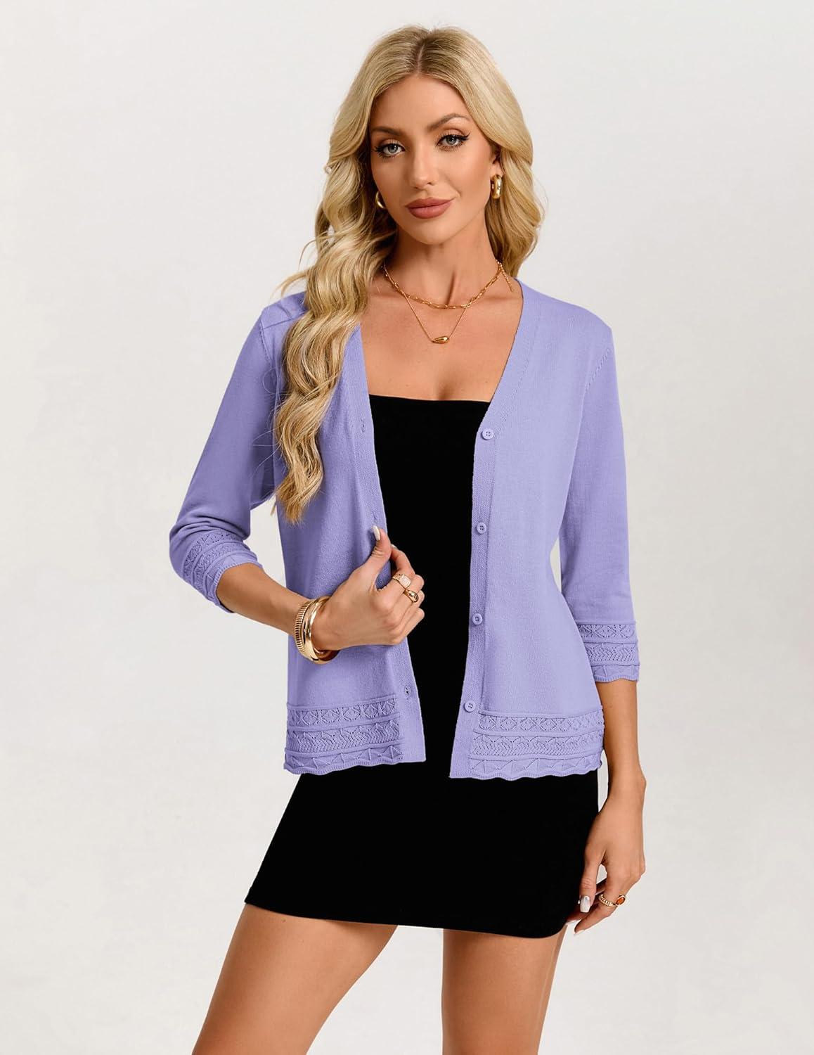 imageGRACE KARIN Cardigan Sweaters for Women Casual 34 Sleeve Lightweight Cardigans 2026 Summer Spring Button Down Sweater TopsPurple