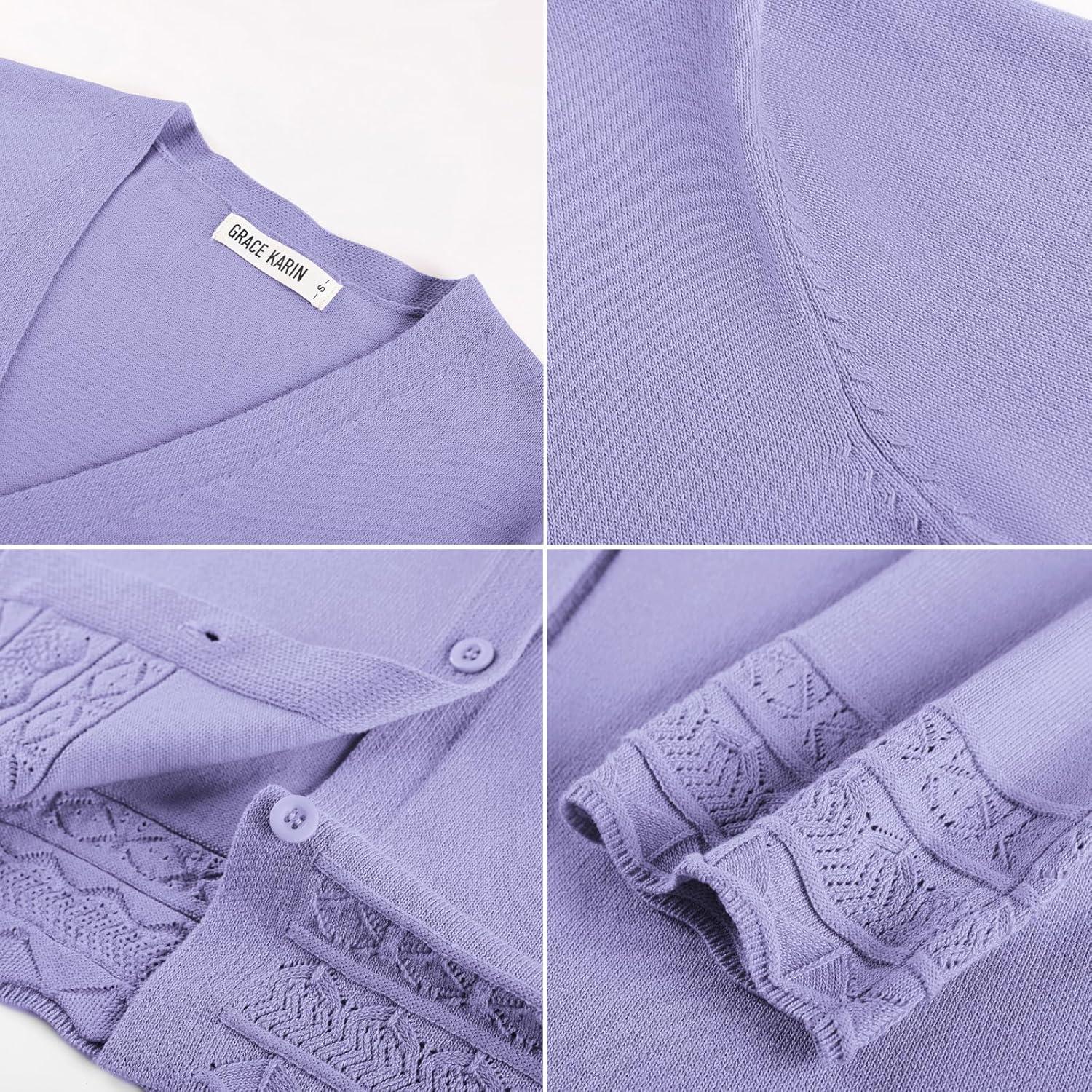 imageGRACE KARIN Cardigan Sweaters for Women Casual 34 Sleeve Lightweight Cardigans 2026 Summer Spring Button Down Sweater TopsPurple