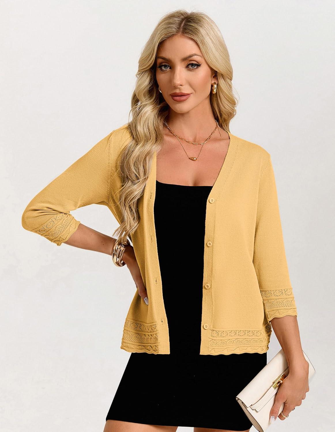 imageGRACE KARIN Cardigan Sweaters for Women Casual 34 Sleeve Lightweight Cardigans 2026 Summer Spring Button Down Sweater TopsYellow