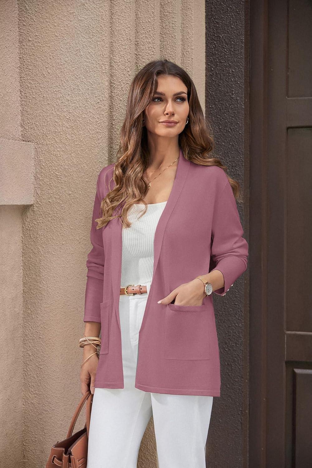 imageGRACE KARIN Long Cardigans for Women Long Sleeve Open Front Cardigan Sweaters Lightweight Spring Jacket with PocketsPuce