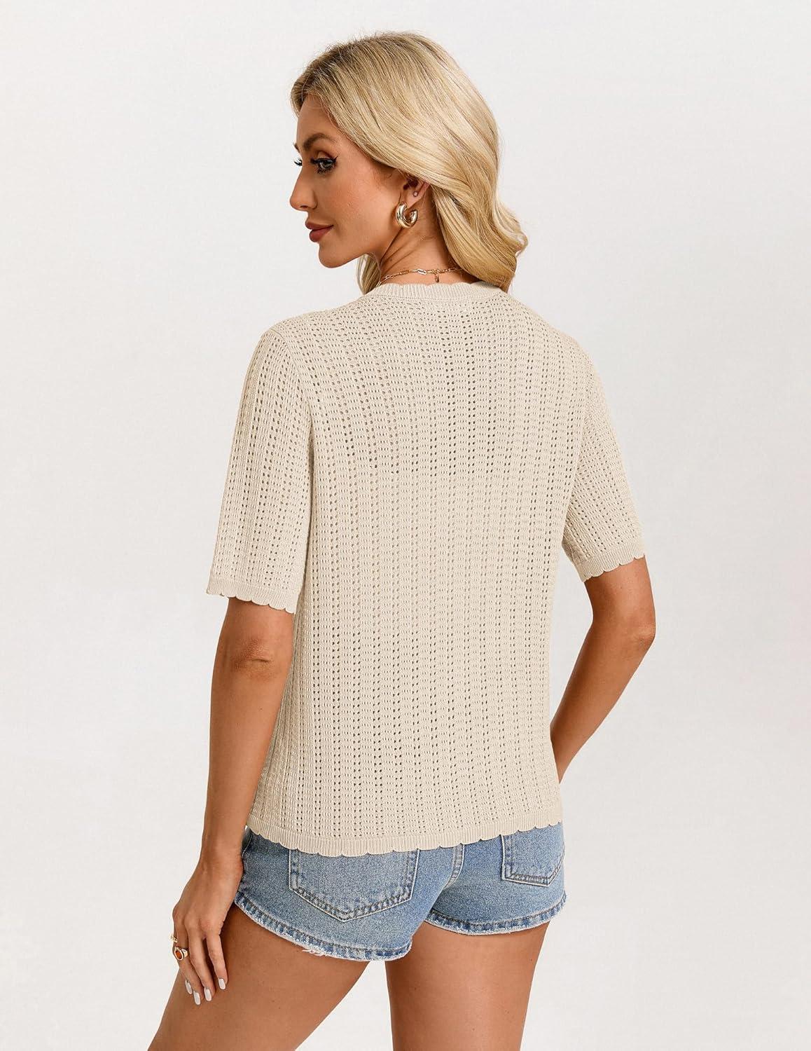 imageGRACE KARIN Short Sleeve Summer Cardigan Sweaters for Women 2026 Lightweight Shrug Crochet Beach Cover UpsBeige