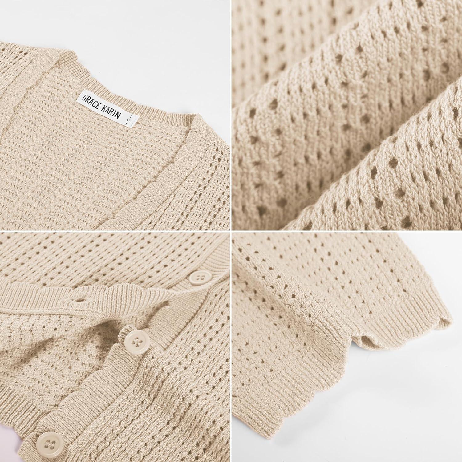 imageGRACE KARIN Short Sleeve Summer Cardigan Sweaters for Women 2026 Lightweight Shrug Crochet Beach Cover UpsBeige
