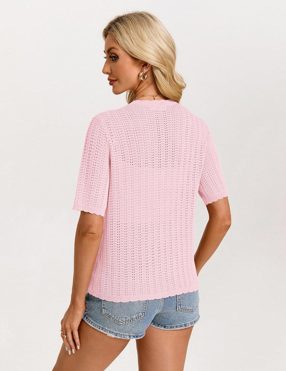 imageGRACE KARIN Short Sleeve Summer Cardigan Sweaters for Women 2026 Lightweight Shrug Crochet Beach Cover UpsPink