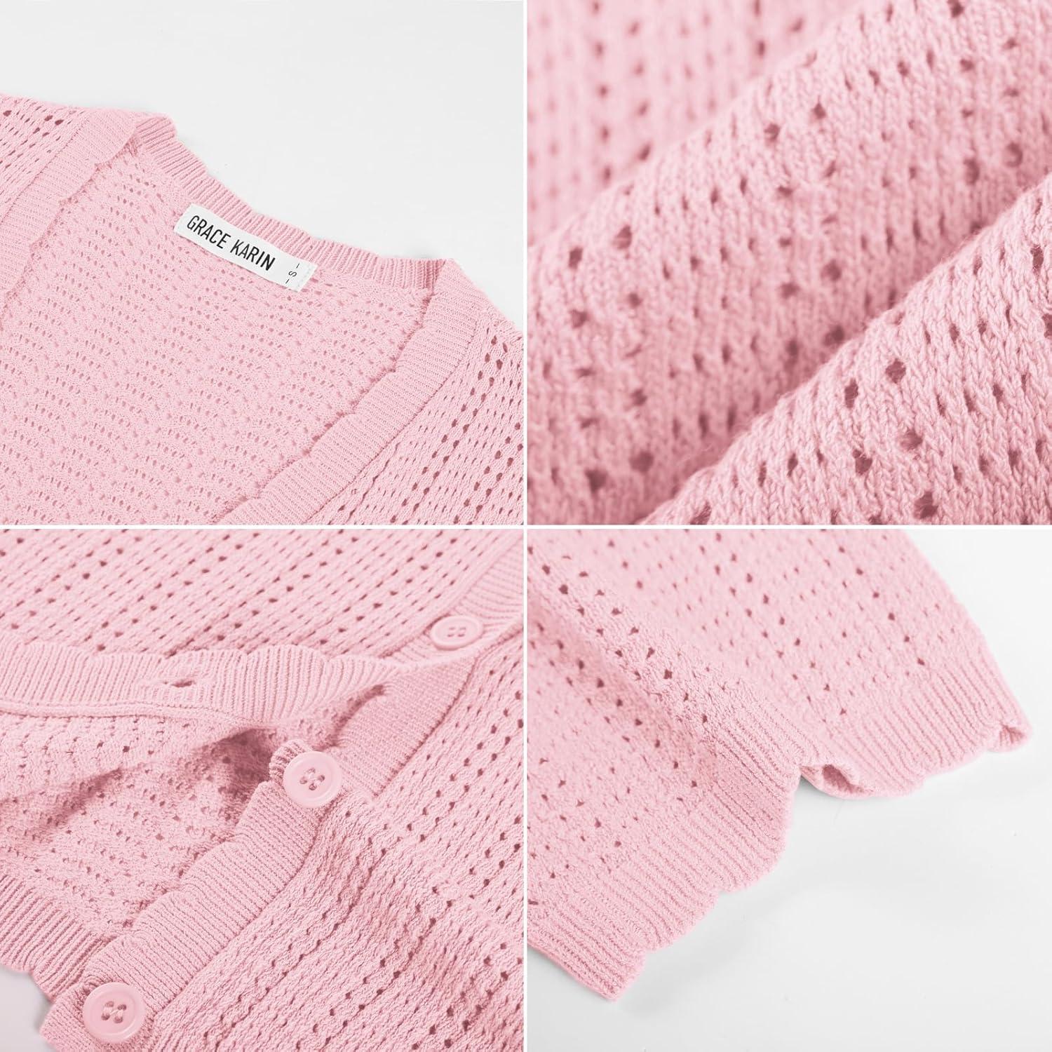imageGRACE KARIN Short Sleeve Summer Cardigan Sweaters for Women 2026 Lightweight Shrug Crochet Beach Cover UpsPink