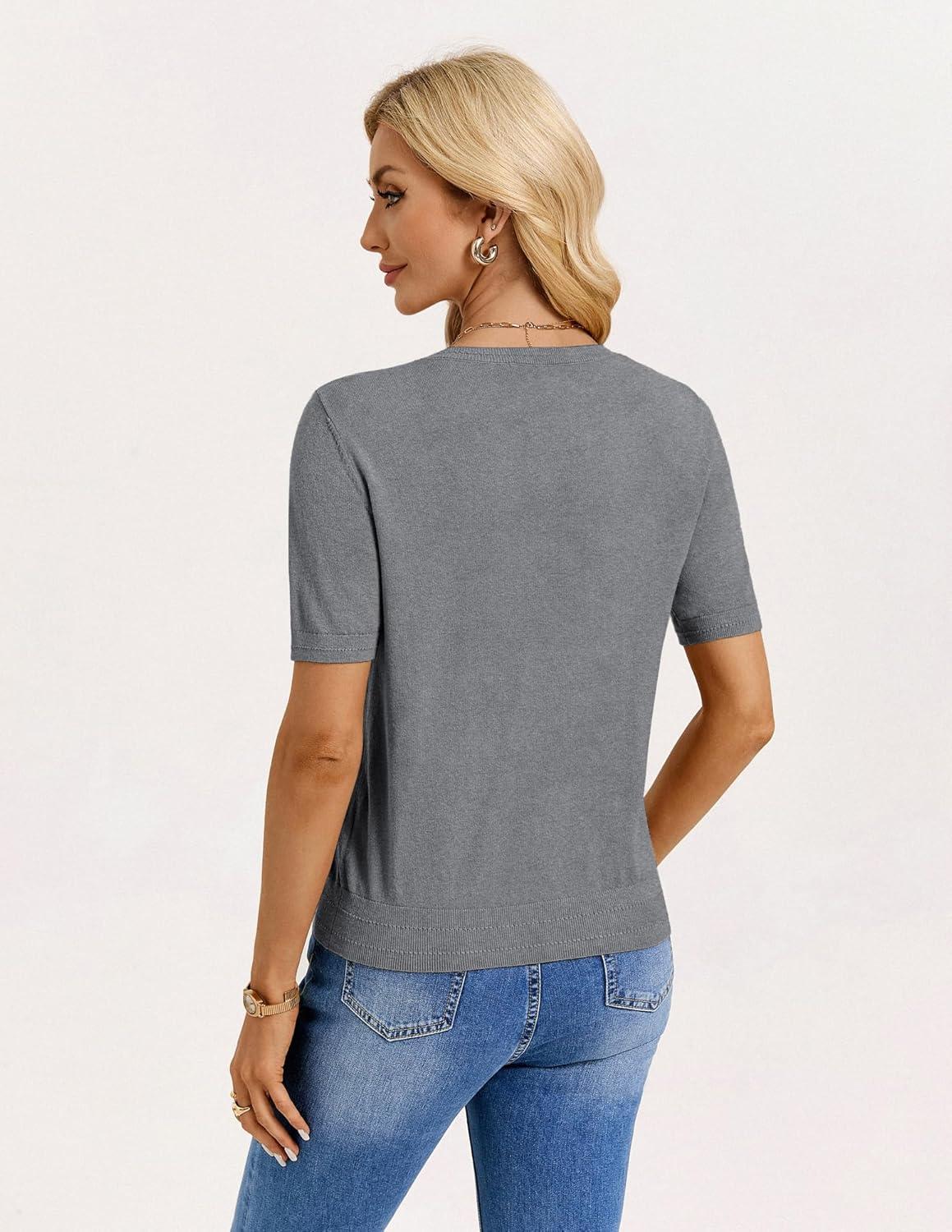 imageGRACE KARIN Short Sleeve Sweater for Women Spring Summer Cotton Tops 2026 Business Casual Fashion Clothing Work Outfits ShirtGray