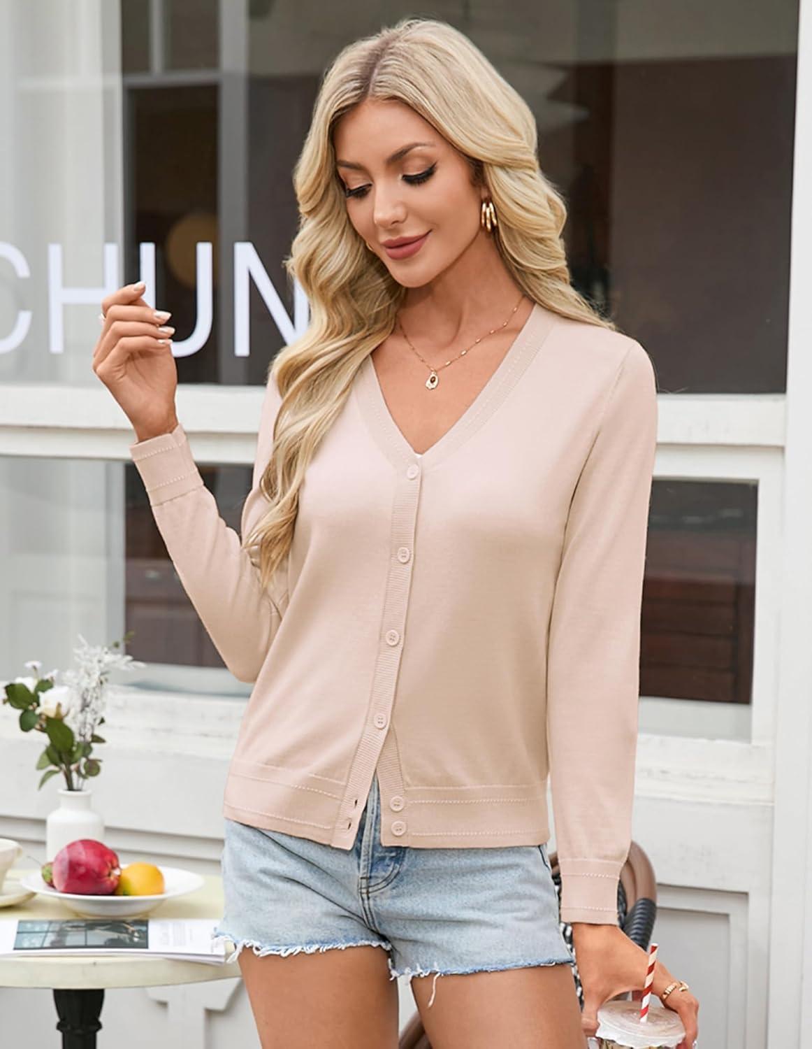 imageGRACE KARIN Womens Lightweight Cardigan Sweaters Trendy Button Up VNeck Knit Cardigans Shrug Spring Fashion ClothesApricot