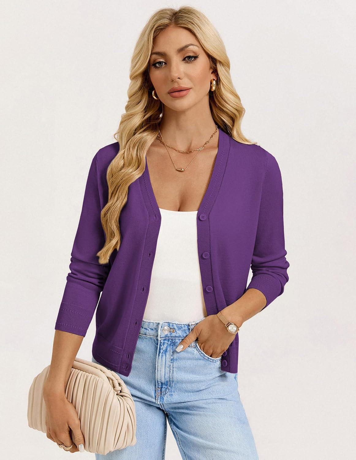 imageGRACE KARIN Womens Lightweight Cardigan Sweaters Trendy Button Up VNeck Knit Cardigans Shrug Spring Fashion ClothesPurple