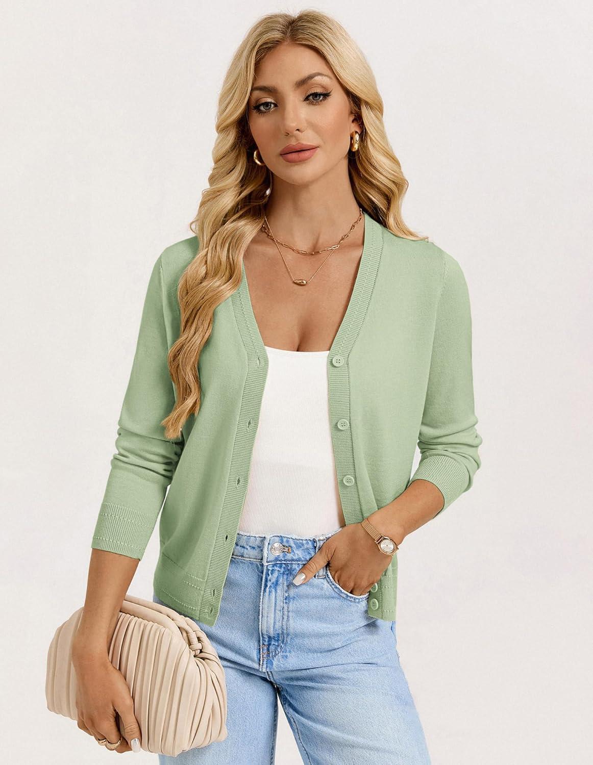 imageGRACE KARIN Womens Lightweight Cardigan Sweaters Trendy Button Up VNeck Knit Cardigans Shrug Spring Fashion ClothesSage Green