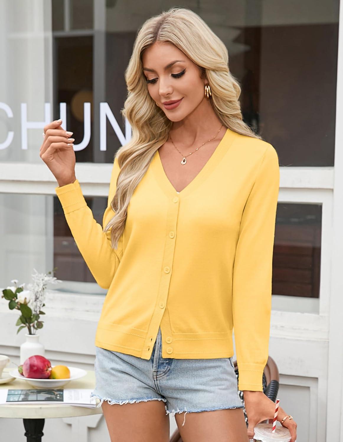imageGRACE KARIN Womens Lightweight Cardigan Sweaters Trendy Button Up VNeck Knit Cardigans Shrug Spring Fashion ClothesYellow