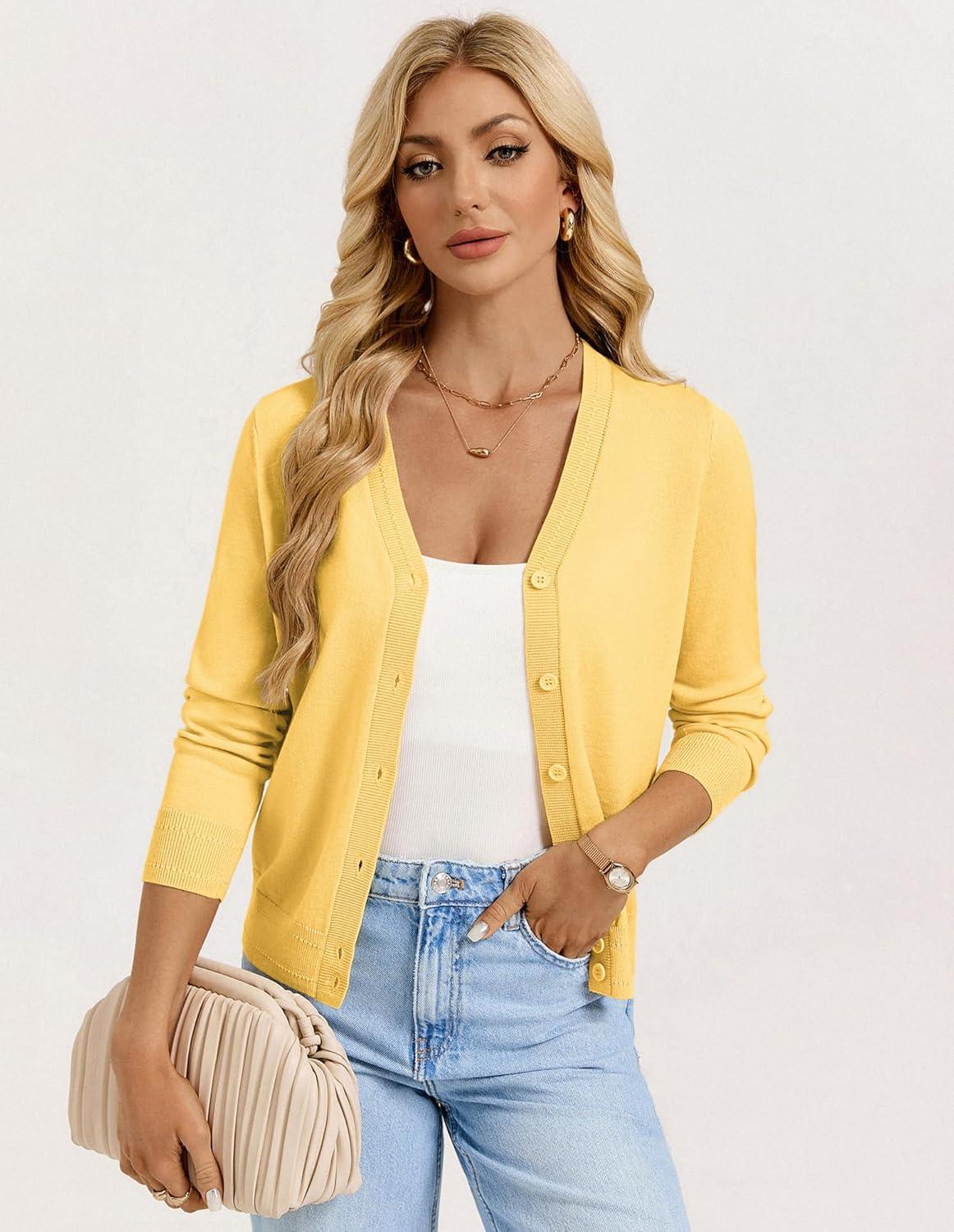 imageGRACE KARIN Womens Lightweight Cardigan Sweaters Trendy Button Up VNeck Knit Cardigans Shrug Spring Fashion ClothesYellow