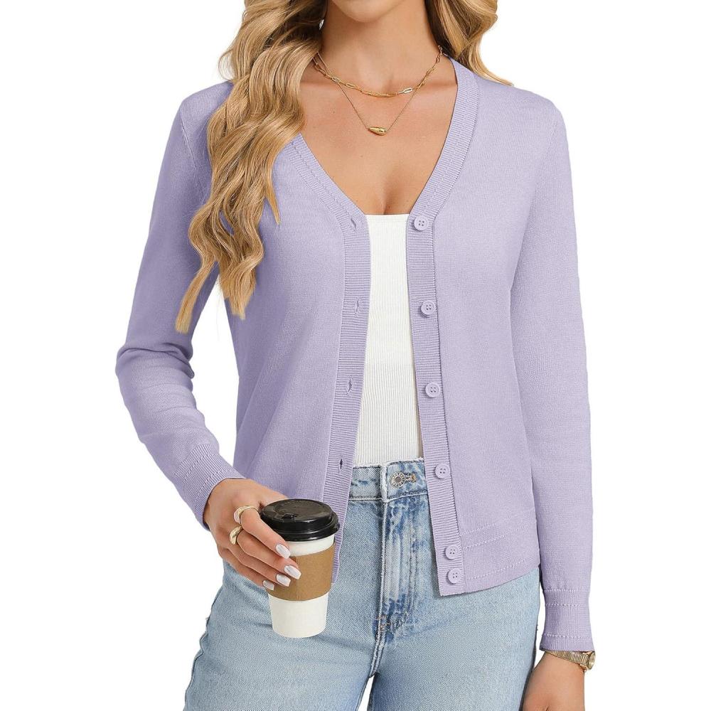 imageGRACE KARIN Womens Lightweight Cardigan Sweaters Trendy Button Up VNeck Knit Cardigans Shrug Spring Fashion ClothesLight Purple