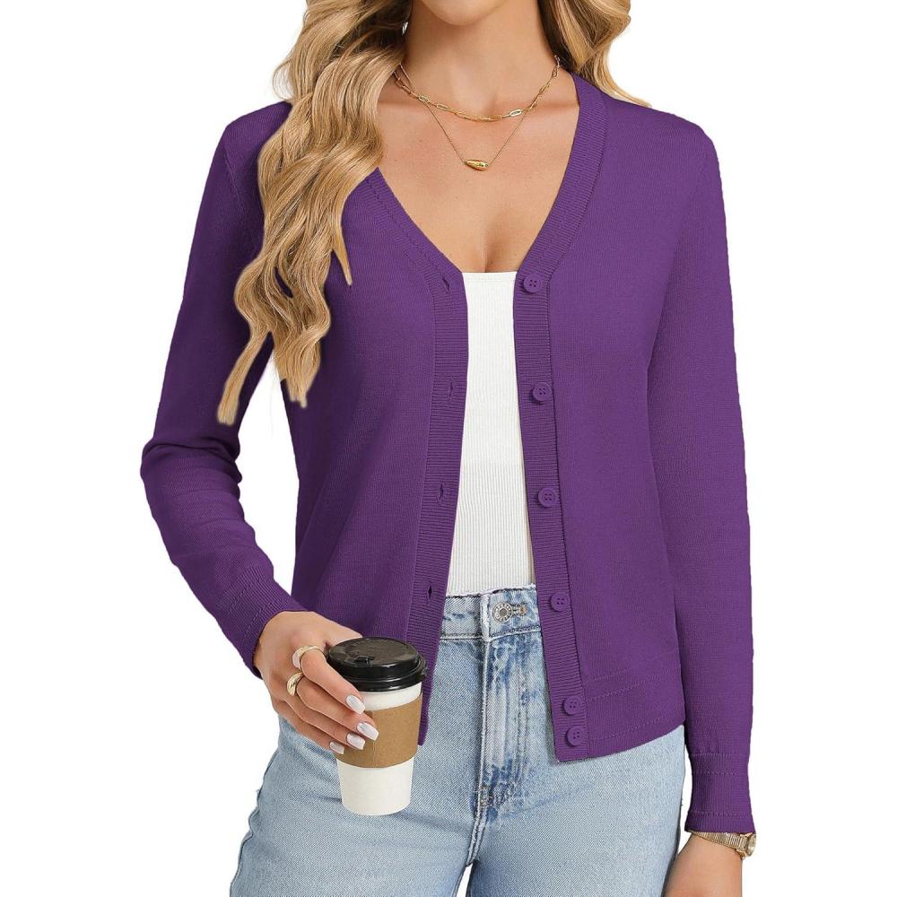 imageGRACE KARIN Womens Lightweight Cardigan Sweaters Trendy Button Up VNeck Knit Cardigans Shrug Spring Fashion ClothesPurple