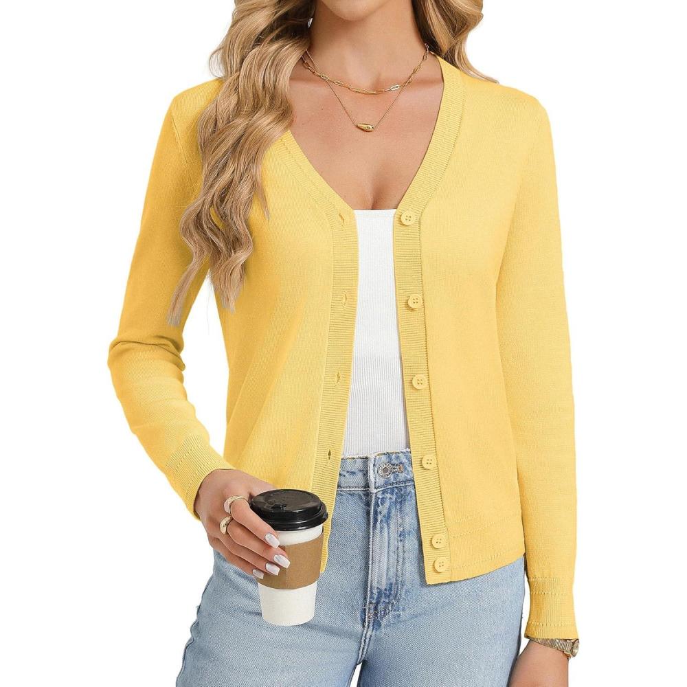 imageGRACE KARIN Womens Lightweight Cardigan Sweaters Trendy Button Up VNeck Knit Cardigans Shrug Spring Fashion ClothesYellow