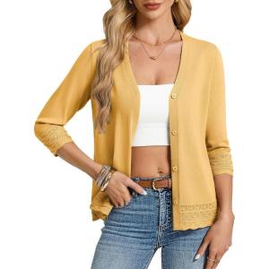 GRACE KARIN Cardigan Sweaters for Women Casual 3/4 Sleeve Lightweight Cardigans 2026 Summer Spring Button Down Sweater Tops(Yellow)