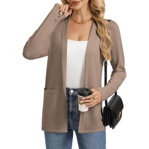 GRACE KARIN Long Cardigans for Women, Long Sleeve Open Front Cardigan Sweaters, Lightweight Spring Jacket with Pockets(Camel)