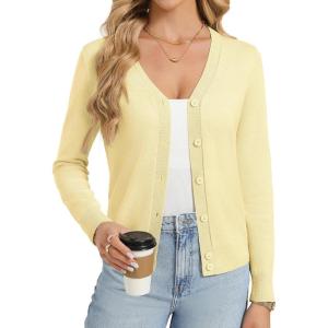 GRACE KARIN Womens Lightweight Cardigan Sweaters Trendy Button Up V-Neck Knit Cardigans Shrug Spring Fashion Clothes(Butter Yellow)