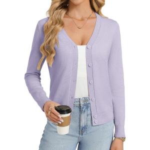 GRACE KARIN Womens Lightweight Cardigan Sweaters Trendy Button Up V-Neck Knit Cardigans Shrug Spring Fashion Clothes(Light Purple)