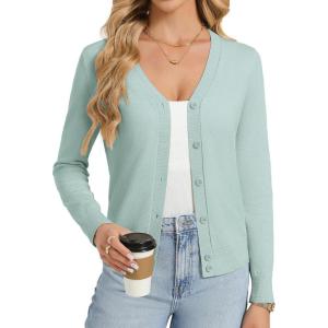 GRACE KARIN Womens Lightweight Cardigan Sweaters Trendy Button Up V-Neck Knit Cardigans Shrug Spring Fashion Clothes(Mint Blue)