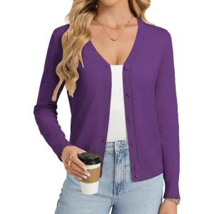 GRACE KARIN Womens Lightweight Cardigan Sweaters Trendy Button Up V-Neck Knit Cardigans Shrug Spring Fashion Clothes(Purple)