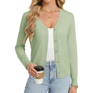 GRACE KARIN Womens Lightweight Cardigan Sweaters Trendy Button Up V-Neck Knit Cardigans Shrug Spring Fashion Clothes(Sage Green)