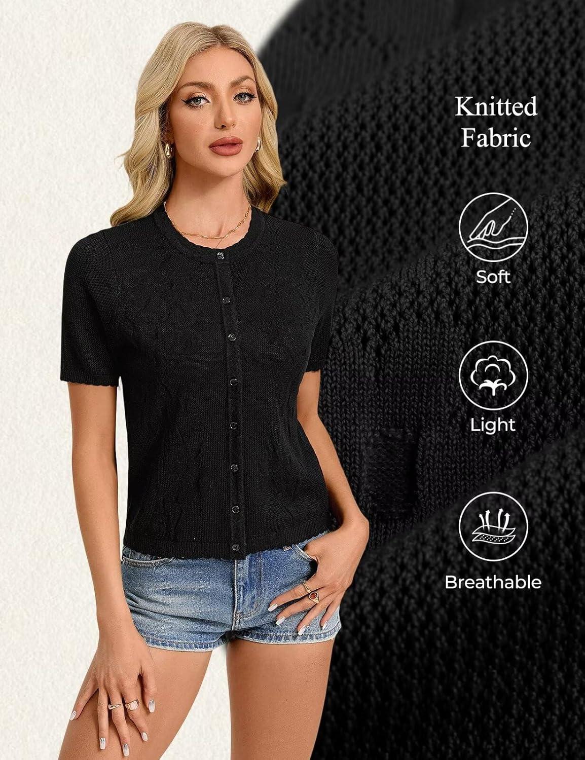 imageGRACE KARIN Short Sleeve Summer Cardigan for Women Lightweight Cropped Cardigan Sweater Button Shrugs for Dress TrendyBlack