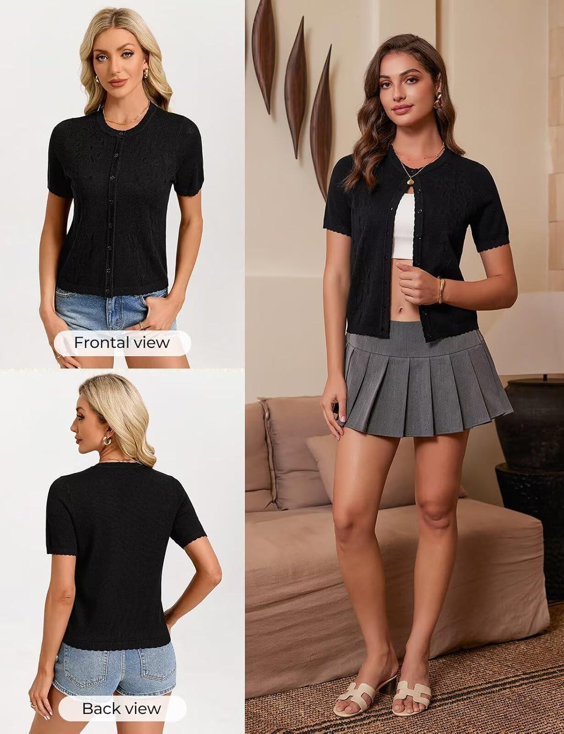 imageGRACE KARIN Short Sleeve Summer Cardigan for Women Lightweight Cropped Cardigan Sweater Button Shrugs for Dress TrendyBlack