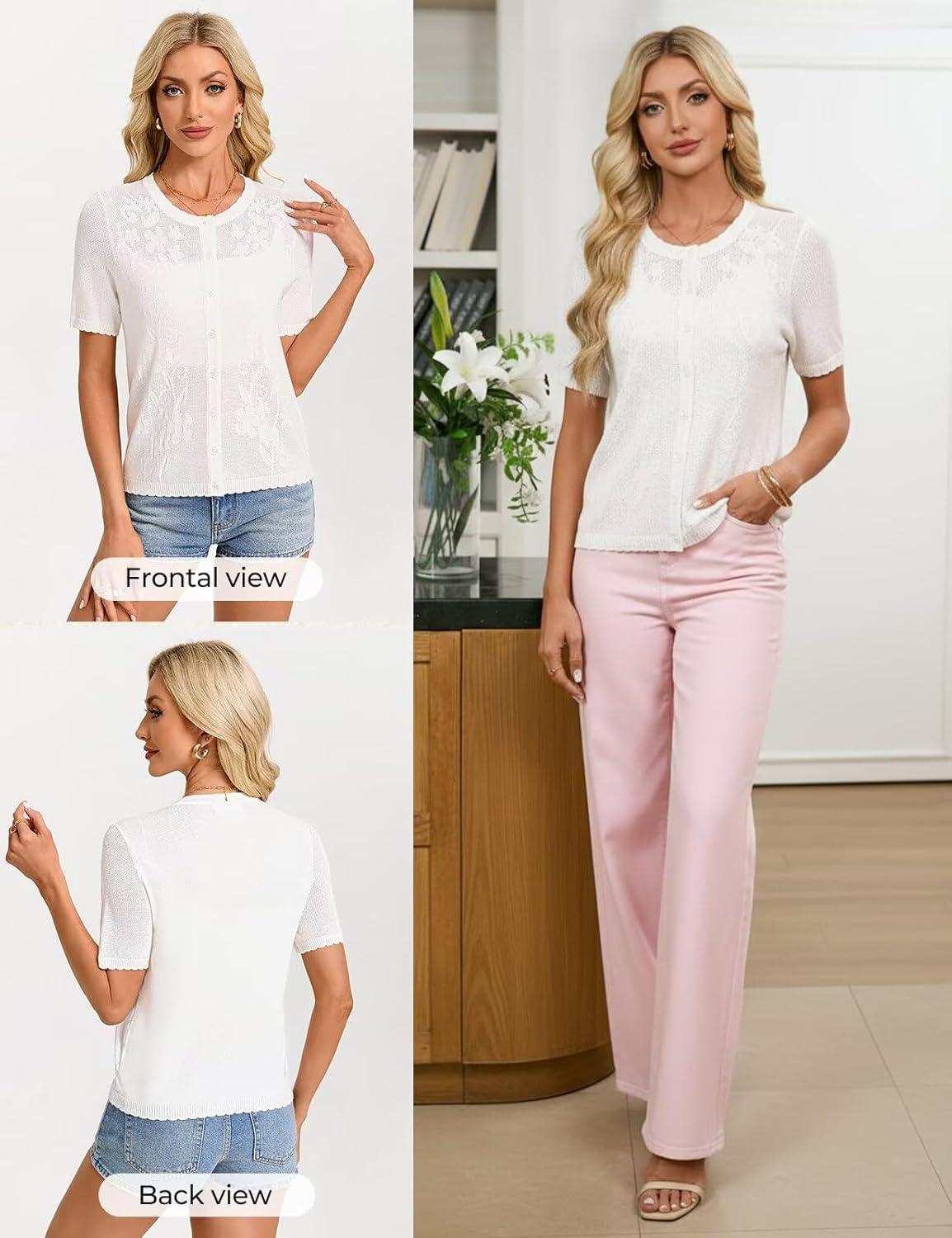 imageGRACE KARIN Short Sleeve Summer Cardigan for Women Lightweight Cropped Cardigan Sweater Button Shrugs for Dress TrendyIvory