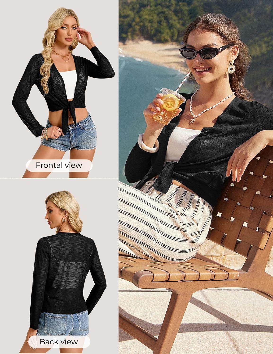 imageGRACE KARIN Shrugs for Women Summer Lightweight Cropped Cardigan Mesh Bolero Shrug Beach Cover Up for DressBlack