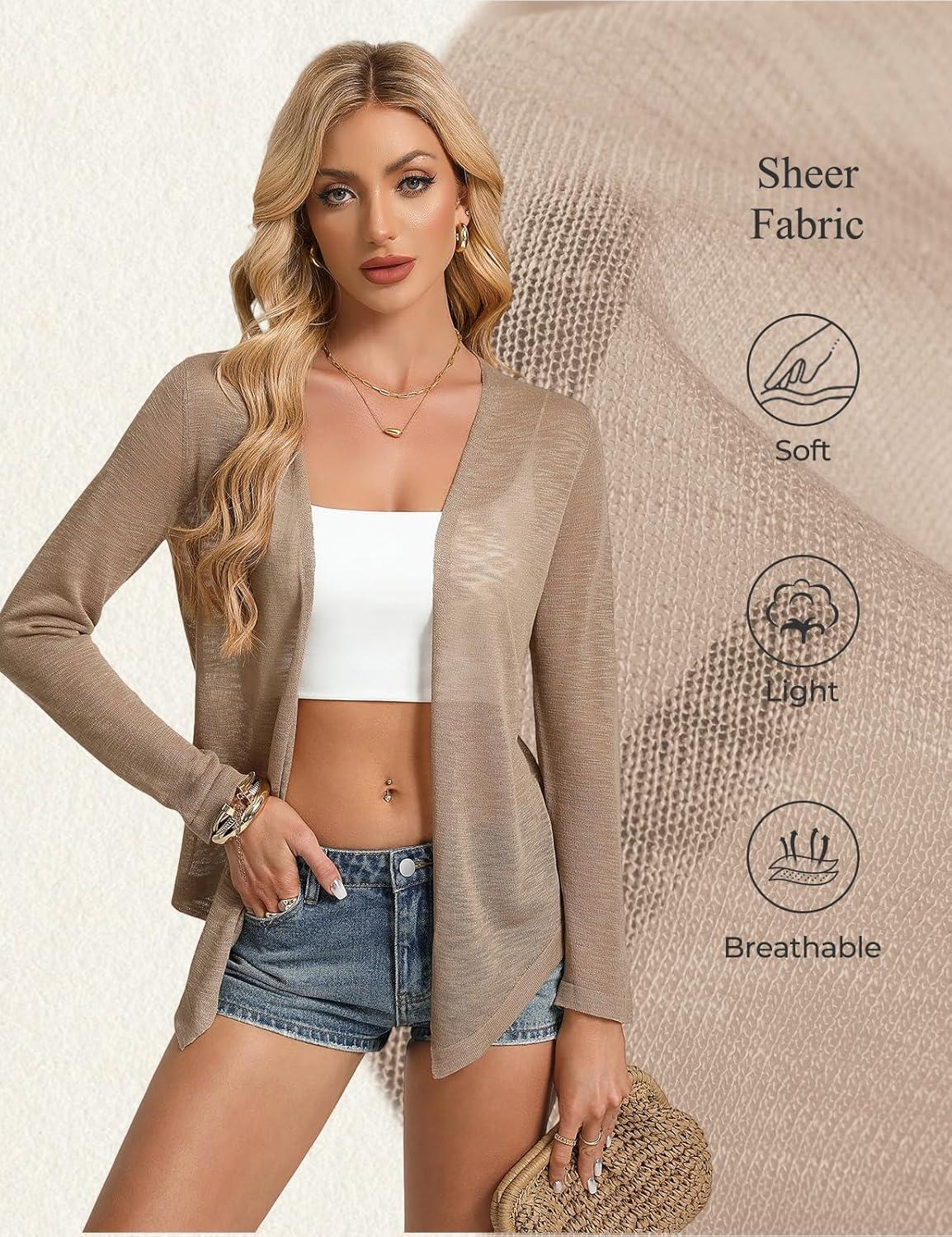 imageGRACE KARIN Shrugs for Women Summer Lightweight Cropped Cardigan Mesh Bolero Shrug Beach Cover Up for DressKhaki