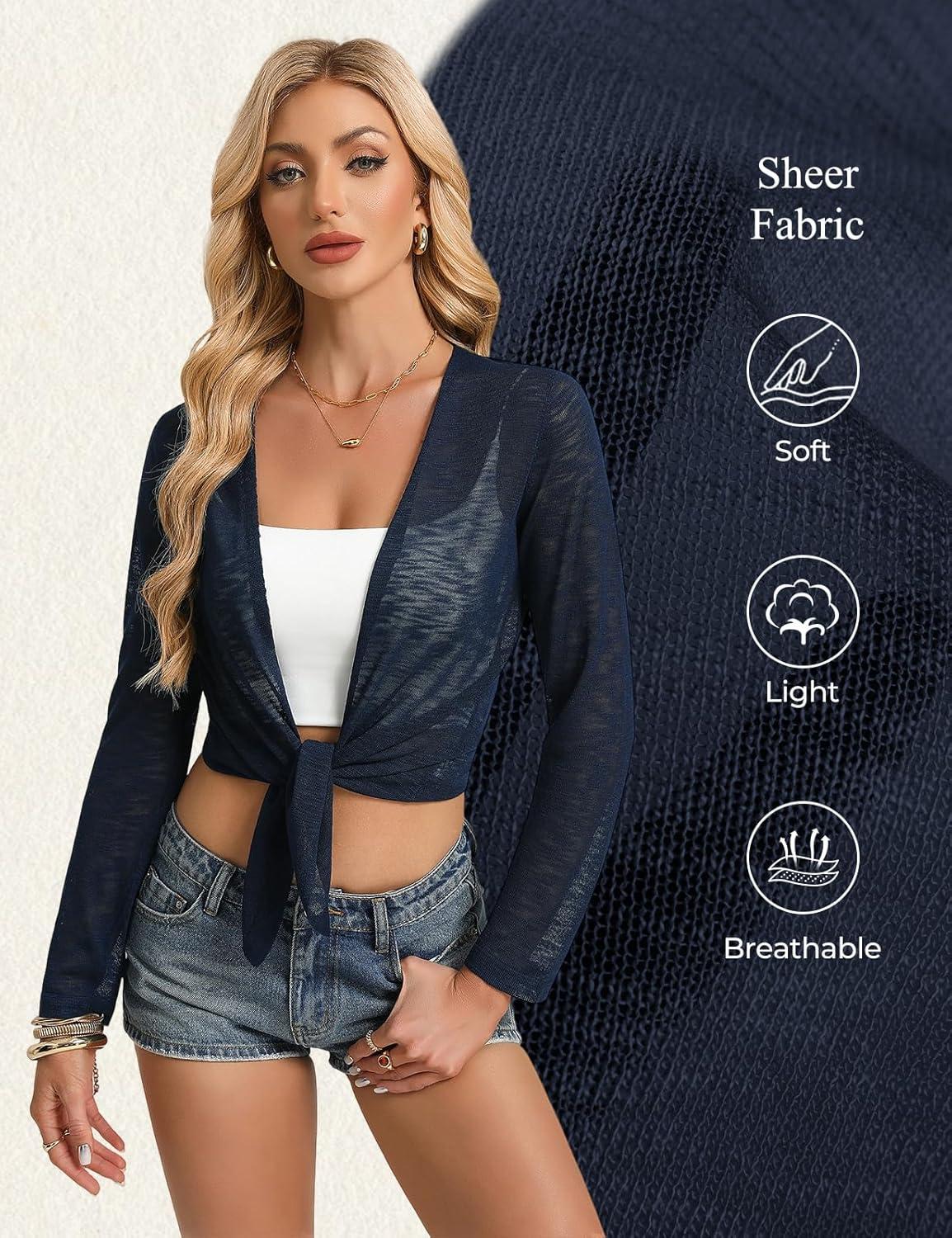 imageGRACE KARIN Shrugs for Women Summer Lightweight Cropped Cardigan Mesh Bolero Shrug Beach Cover Up for DressNavy Blue
