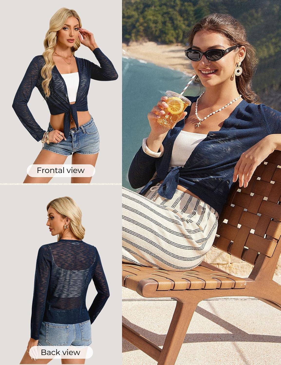 imageGRACE KARIN Shrugs for Women Summer Lightweight Cropped Cardigan Mesh Bolero Shrug Beach Cover Up for DressNavy Blue
