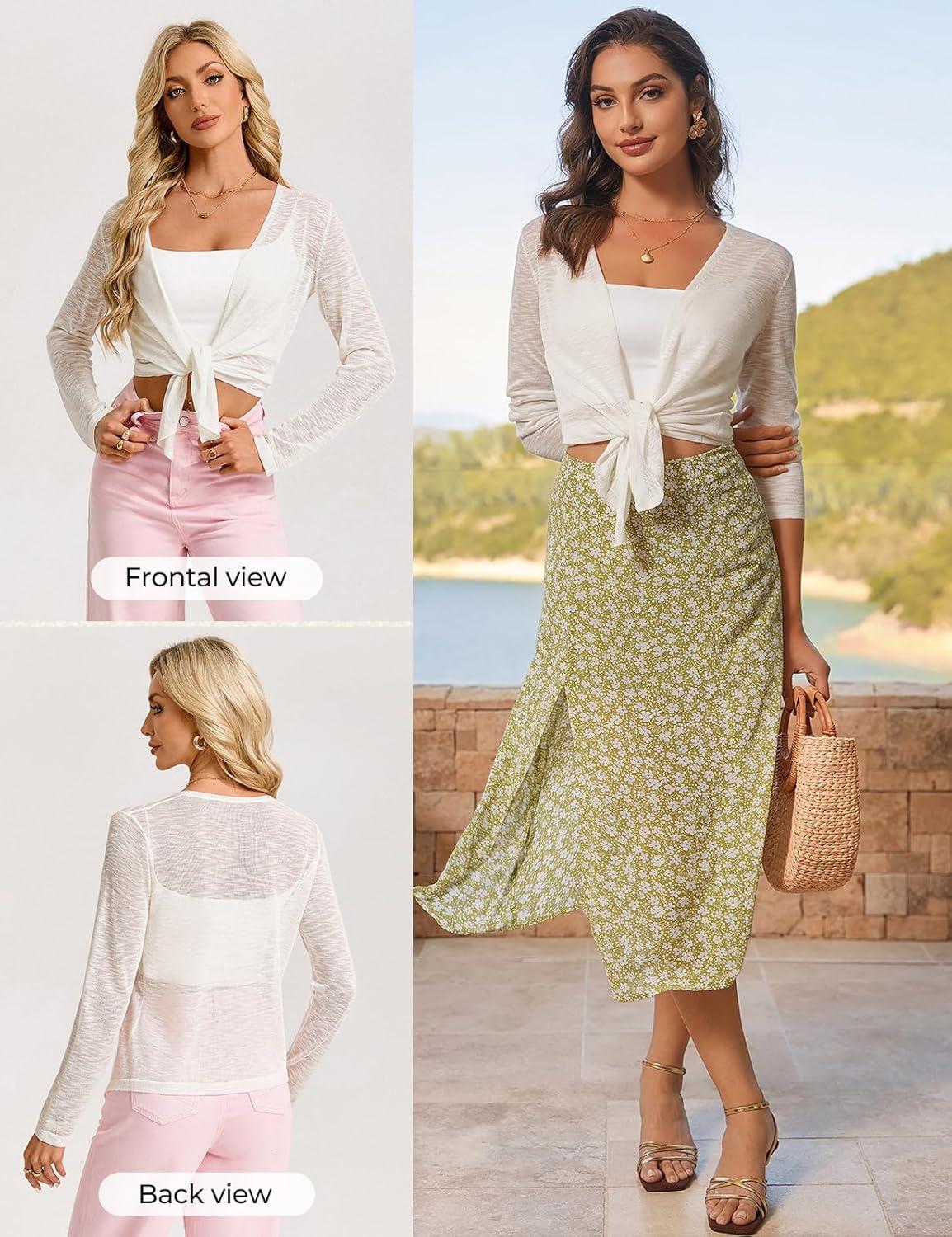 imageGRACE KARIN Shrugs for Women Summer Lightweight Cropped Cardigan Mesh Bolero Shrug Beach Cover Up for DressWhite