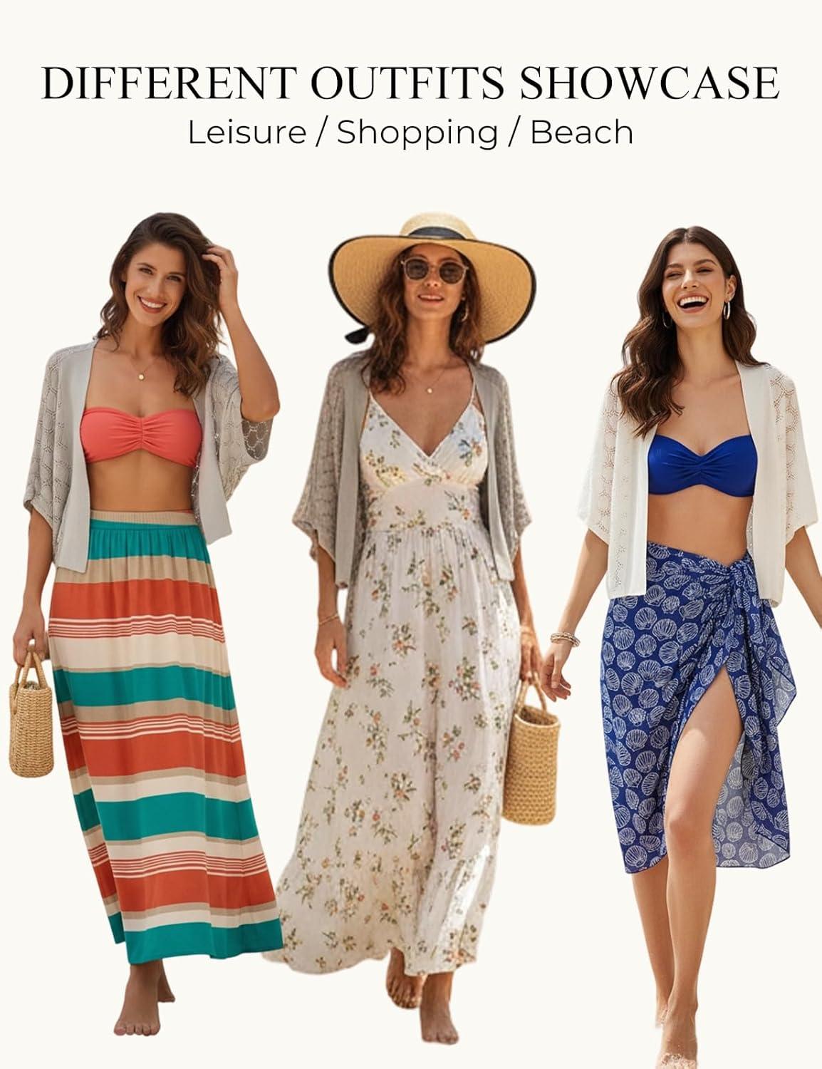 imageGRACE KARIN Summer Cropped Cardigan for Women 2026 Batwing Sleeve Crochet Bolero Shrug Sweaters Lightweight Beach Boho KimonoCoffee