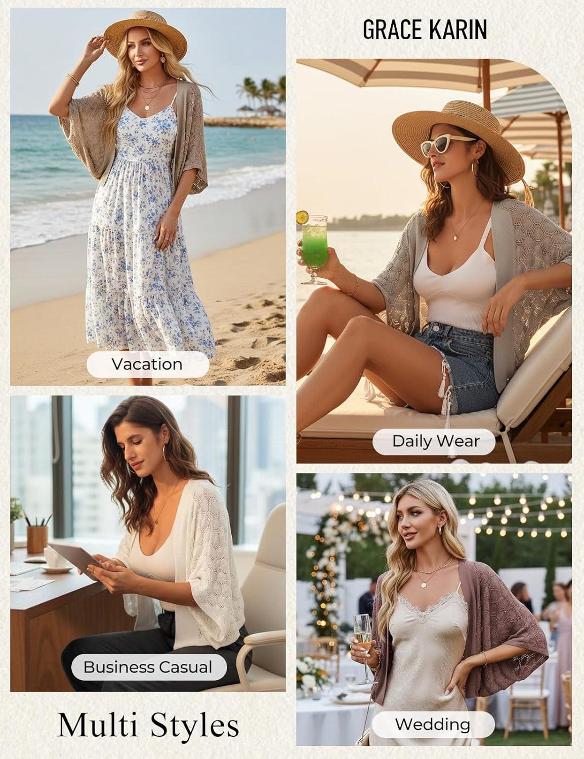 imageGRACE KARIN Summer Cropped Cardigan for Women 2026 Batwing Sleeve Crochet Bolero Shrug Sweaters Lightweight Beach Boho KimonoDark Blue
