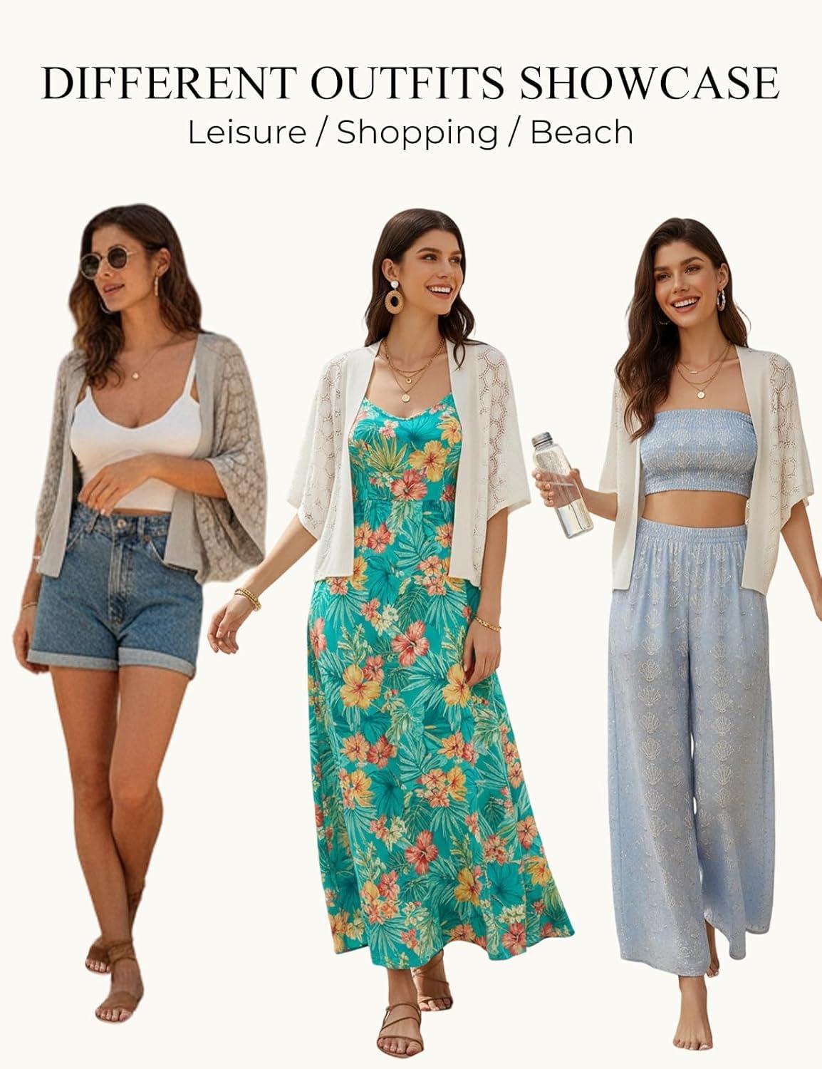 imageGRACE KARIN Summer Cropped Cardigan for Women 2026 Batwing Sleeve Crochet Bolero Shrug Sweaters Lightweight Beach Boho KimonoPastel Yellow