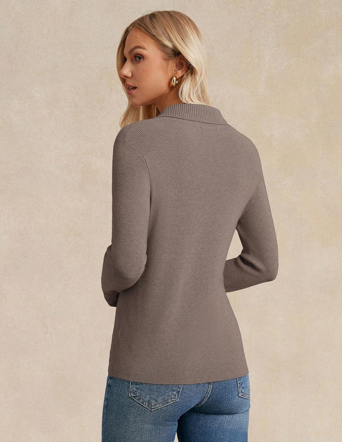 imageGRACE KARIN Sweaters for Women 2026 Spring Fashion Long Sleeve V Neck Collared Knitted Pullover Sweaters Dressy Work TopCoffee
