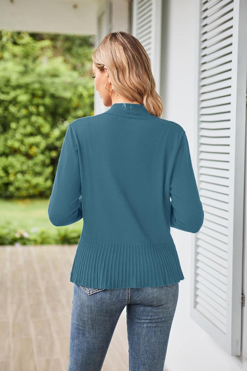 imageGRACE KARIN Womens Lightweight Peplum Cardigan Sweaters Open Front Cropped Cardigan Long Sleeve Trendy Summer Knit TopsBlue